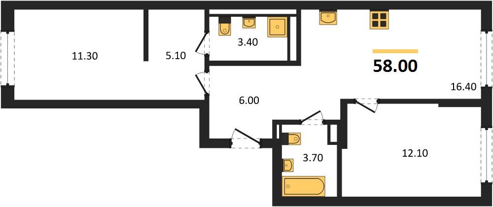 Фото №1: 2-комнатная квартира 58 м² - Краснодар, мкр. Прикубанский внутригородской округ