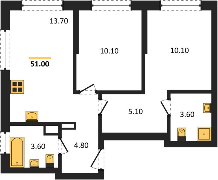 Фото №1: 2-комнатная квартира 51 м² - Краснодар, мкр. Прикубанский внутригородской округ