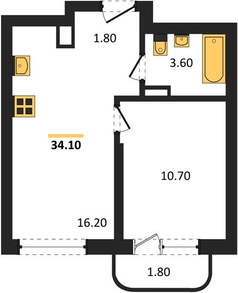 Фото №1: 1-комнатная квартира 34 м² - Краснодар, мкр. Прикубанский внутригородской округ