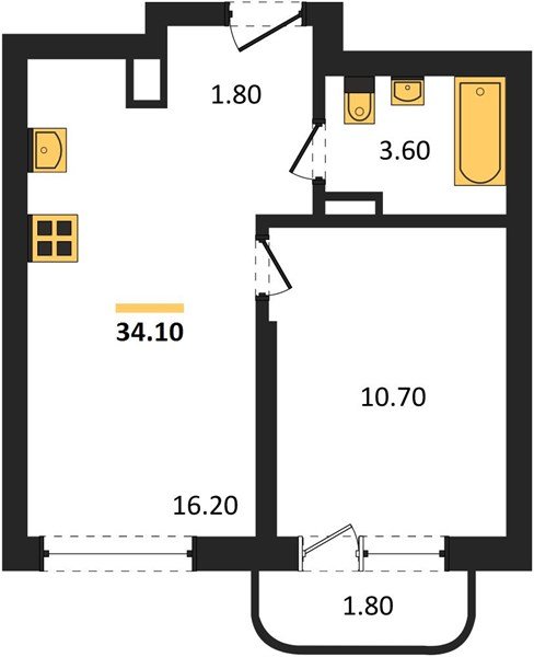Фото №1: 1-комнатная квартира 34 м² - Краснодар, мкр. Прикубанский внутригородской округ