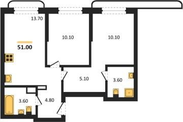 Фото №1: 2-комнатная квартира 51 м² - Краснодар, мкр. Прикубанский внутригородской округ,
