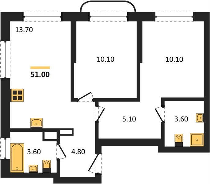 Фото №1: 2-комнатная квартира 51 м² - Краснодар, мкр. Прикубанский внутригородской округ