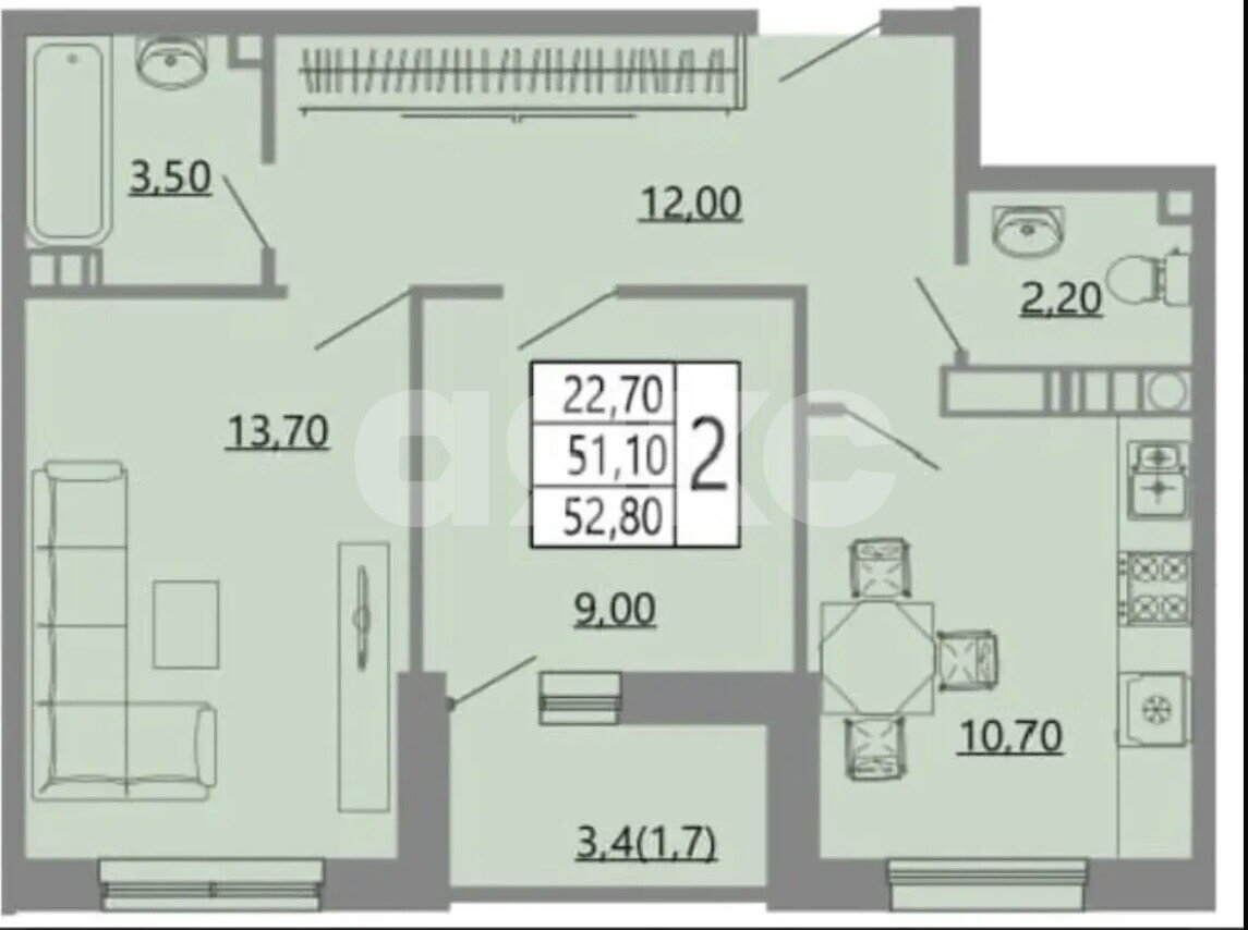 Фото №9: 2-комнатная квартира 52 м² - Горячий Ключ, мкр. Администрация, ул. Объездная, 18к2