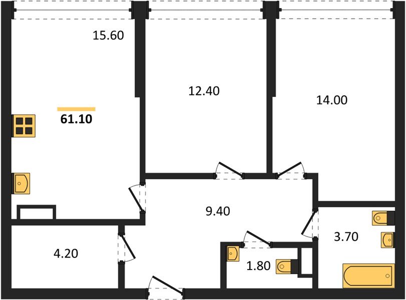 Фото №1: 2-комнатная квартира 59 м² - Краснодар, Прикубанский внутригородской округ, мкр. Догма Парк, ул. Марины Цветаевой, 36
