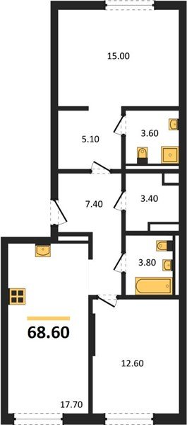 Фото №1: 2-комнатная квартира 68 м² - Краснодар, мкр. Прикубанский внутригородской округ