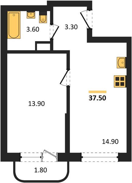 Фото №1: 1-комнатная квартира 37 м² - Краснодар, мкр. Прикубанский внутригородской округ