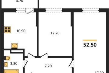 Фото №1: 2-комнатная квартира 52 м² - Краснодар, мкр. Прикубанский внутригородской округ, 