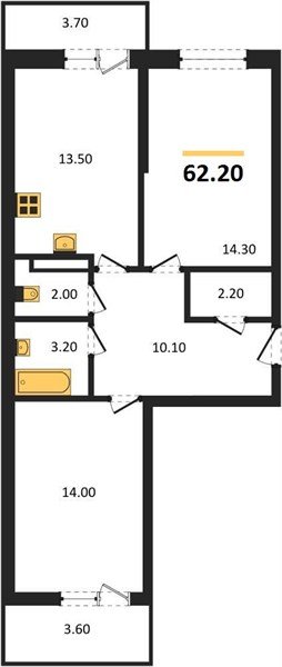 Фото №1: 2-комнатная квартира 62 м² - Краснодар, Прикубанский внутригородской округ, мкр. Прикубанский внутригородской округ