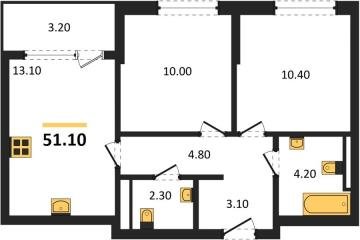 Фото №1: 2-комнатная квартира 51 м² - Краснодар, мкр. квартал Самолёт 7,