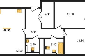 Фото №1: 2-комнатная квартира 68 м² - Краснодар, мкр. квартал Самолёт 7,