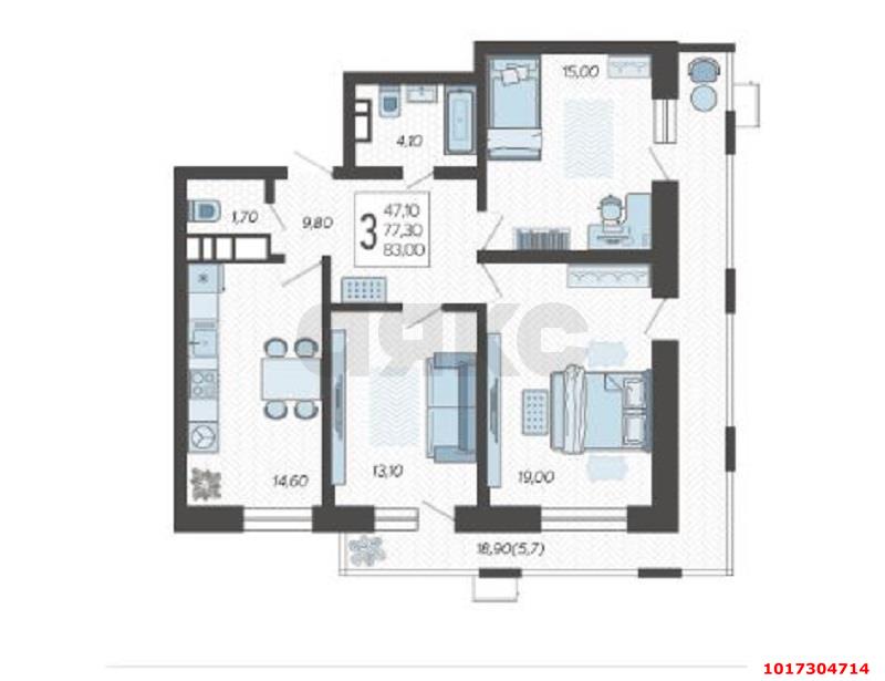 Фото №7: 3-комнатная квартира 78 м² - Краснодар, Прикубанский внутригородской округ, ЖК Небо, мкр. 9-й километр, ул. Ярославская, 115