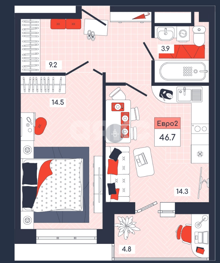 Фото №9: 1-комнатная квартира 39 м² - Тула, Привокзальный территориальный округ, жилой комплекс Выше, мкр. Петровский квартал, ул. Маршала Полубоярова, 6
