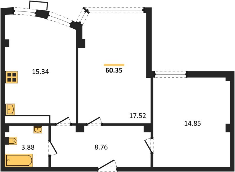 Фото №1: 2-комнатная квартира 60 м² - Краснодар, Карасунский внутригородской округ, Хлопчато-бумажный Комбинат, мкр. жилой комплекс Режиссёр, ул. Уральская, 100/8
