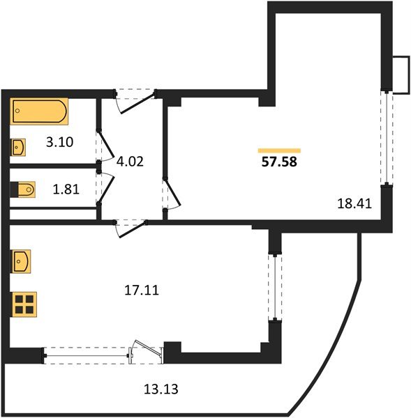 Фото №1: 1-комнатная квартира 57 м² - Краснодар, Карасунский внутригородской округ, Хлопчато-бумажный Комбинат, мкр. жилой комплекс Режиссёр, ул. Уральская, 100/8