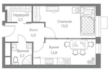 Фото №1: 1-комнатная квартира <span class="whitespace-nowrap">41 м²</span>, <span class="whitespace-nowrap">1/17 эт.</span> - Москва, мкр. жилой комплекс Стеллар Сити, ул. Сколковское шоссе, 40к4