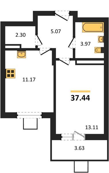 Фото №1: 1-комнатная квартира 37 м² - Северская, мкр. ЖК Цветной Бульвар