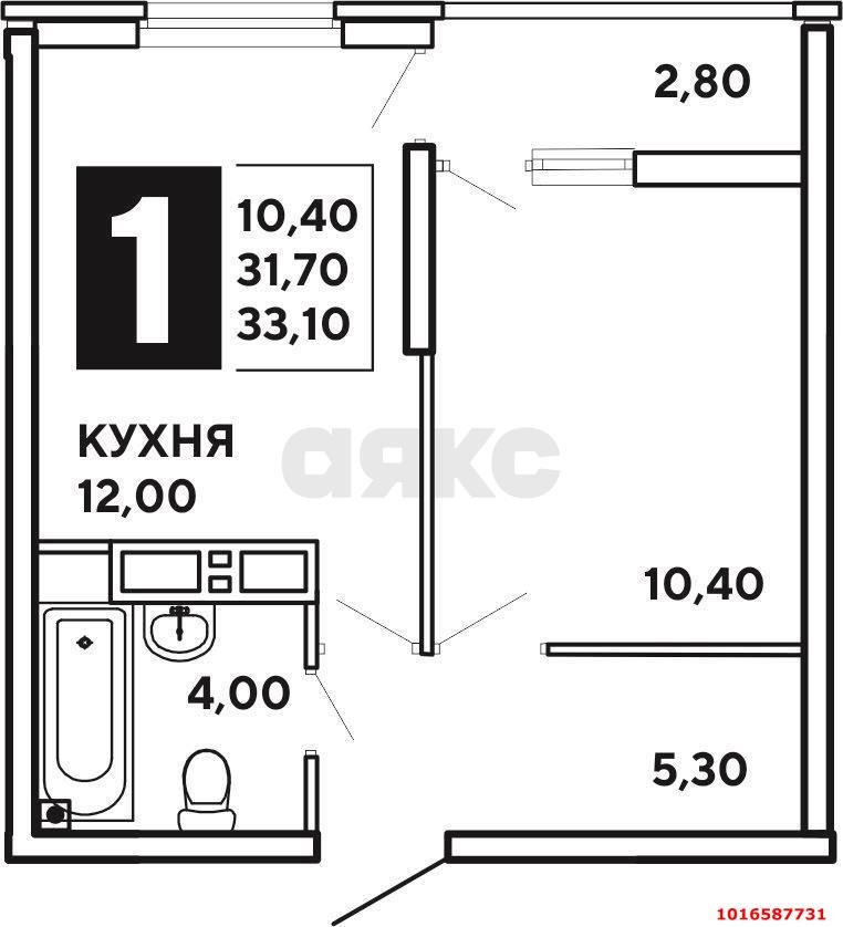 Фото №13: 1-комнатная квартира <span class="whitespace-nowrap">33 м²</span>, <span class="whitespace-nowrap">12/16 эт.</span> - Краснодар, Прикубанский внутригородской округ, мкр. жилой комплекс Самолёт, ул. Западный Обход, 39/2