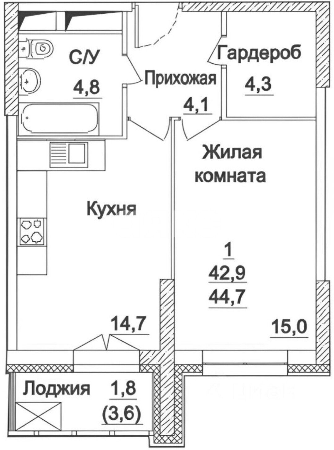 Фото №29: 1-комнатная квартира <span class="whitespace-nowrap">46 м²</span>, <span class="whitespace-nowrap">10/24 эт.</span> - Москва, ул. Хорошёвское шоссе, 25Ак2