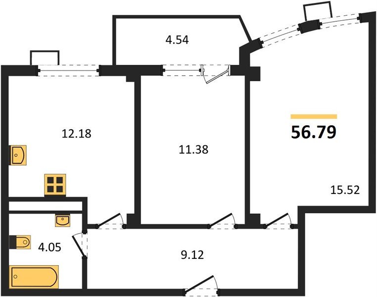 Фото №1: 2-комнатная квартира 56 м² - Краснодар, Карасунский внутригородской округ, Хлопчато-бумажный Комбинат, мкр. жилой комплекс Режиссёр, ул. Уральская, 100/8