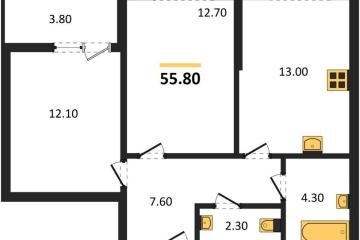 Фото №1: 2-комнатная квартира 55 м² - Краснодар, мкр. Прикубанский внутригородской округ, 