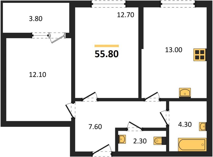 Фото №1: 2-комнатная квартира 55 м² - Краснодар, мкр. Прикубанский внутригородской округ