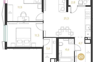 Фото №1: 2-комнатная квартира 59 м² - Краснодар, мкр. Прикубанский внутригородской округ, 