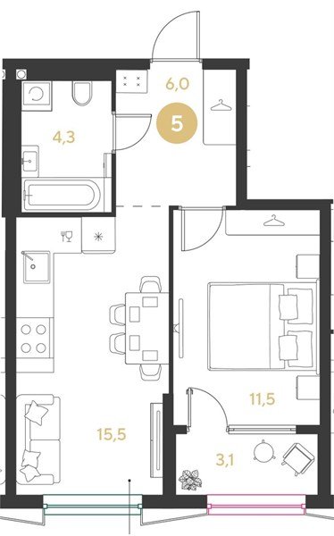 Фото №1: 1-комнатная квартира 40 м² - Краснодар, мкр. Прикубанский внутригородской округ