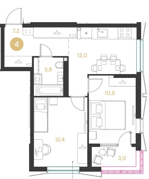 Фото №1: 2-комнатная квартира 48 м² - Краснодар, мкр. Прикубанский внутригородской округ