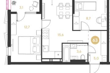 Фото №1: 2-комнатная квартира 48 м² - Краснодар, мкр. Прикубанский внутригородской округ, 