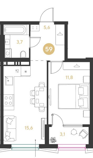 Фото №1: 1-комнатная квартира 39 м² - Краснодар, мкр. Прикубанский внутригородской округ