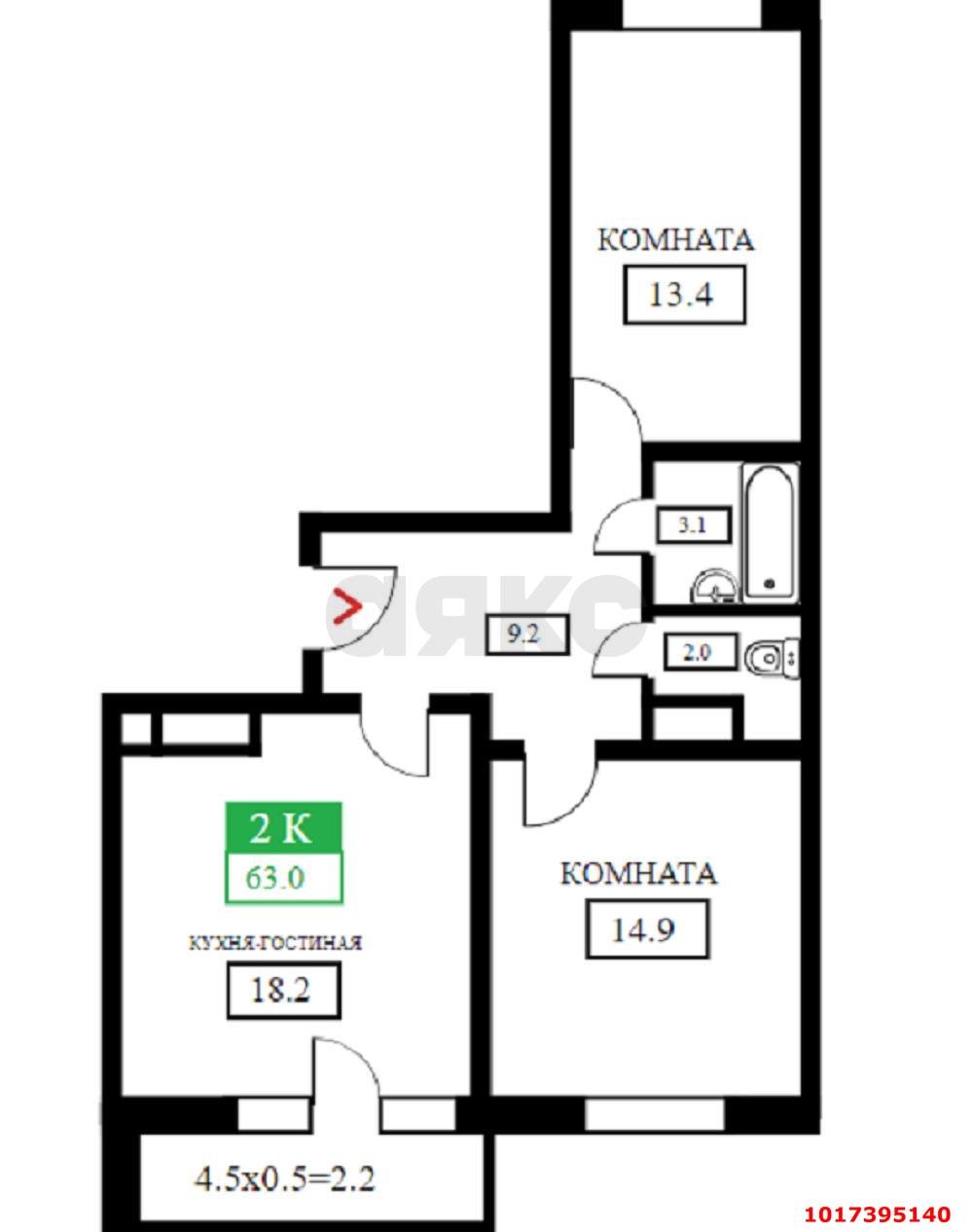 Фото №12: 2-комнатная квартира 65 м² - Краснодар, Прикубанский внутригородской округ, мкр. жилой комплекс Свобода, ул. Домбайская, 55к5