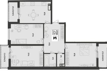 Фото №1: 3-комнатная квартира 80 м² - Краснодар, мкр. жилой комплекс Зелёная Территория, 