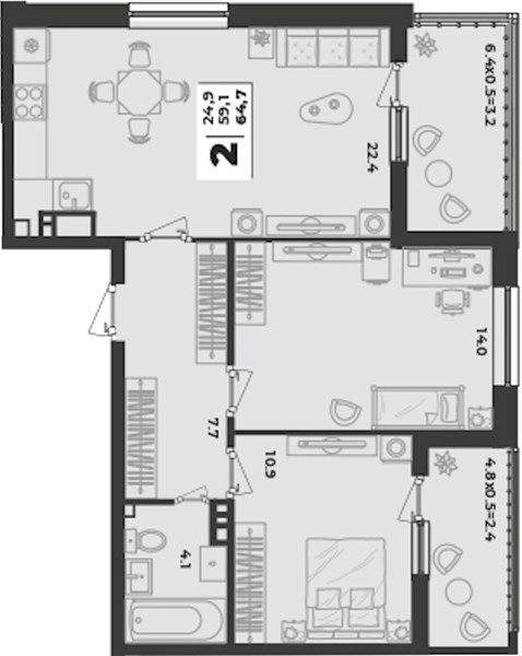 Фото №1: 2-комнатная квартира 64 м² - Краснодар, Прикубанский внутригородской округ, мкр. жилой комплекс Зелёная Территория