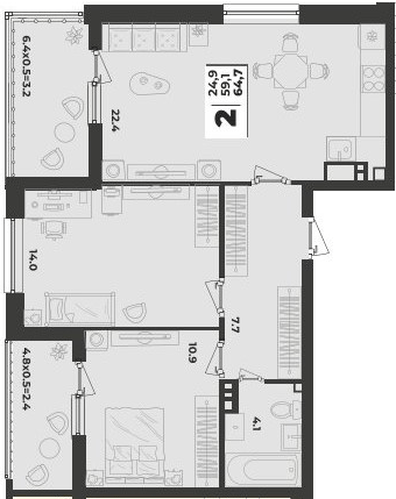 Фото №1: 2-комнатная квартира 64 м² - Краснодар, Прикубанский внутригородской округ, мкр. жилой комплекс Зелёная Территория