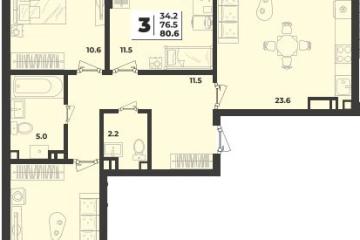 Фото №1: 3-комнатная квартира 80 м² - Краснодар, мкр. жилой комплекс Зелёная Территория, 