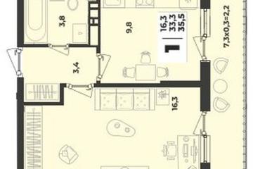 Фото №1: 1-комнатная квартира 35 м² - Краснодар, мкр. жилой комплекс Зелёная Территория, 