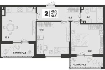 Фото №1: 2-комнатная квартира 51 м² - Краснодар, мкр. жилой комплекс Зелёная Территория, 
