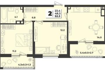 Фото №1: 2-комнатная квартира 52 м² - Краснодар, мкр. жилой комплекс Зелёная Территория, 