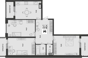 Фото №1: 3-комнатная квартира 80 м² - Краснодар, мкр. жилой комплекс Зелёная Территория, 