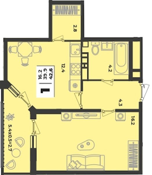 Фото №1: 1-комнатная квартира <span class="whitespace-nowrap">42 м²</span>, <span class="whitespace-nowrap">2/9 эт.</span> - Краснодар, Прикубанский внутригородской округ, мкр. жилой комплекс Зелёная Территория