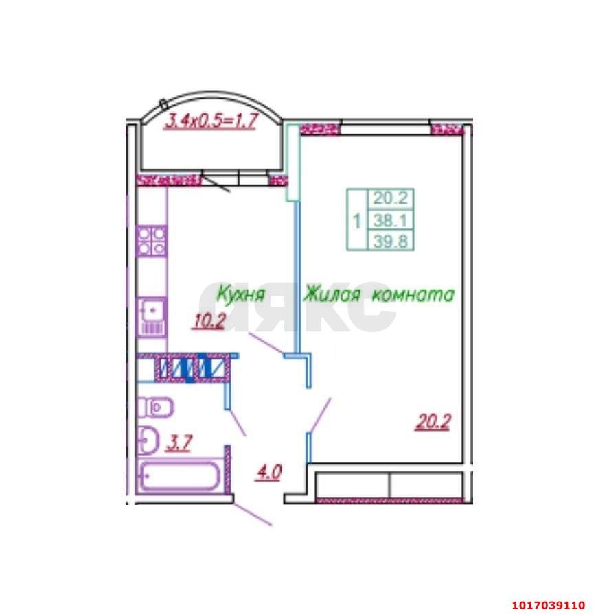 Фото №10: 1-комнатная квартира 39 м² - Краснодар, Карасунский внутригородской округ, мкр. жилой комплекс Фреш, ул. имени Валерия Гассия, 4/7к3