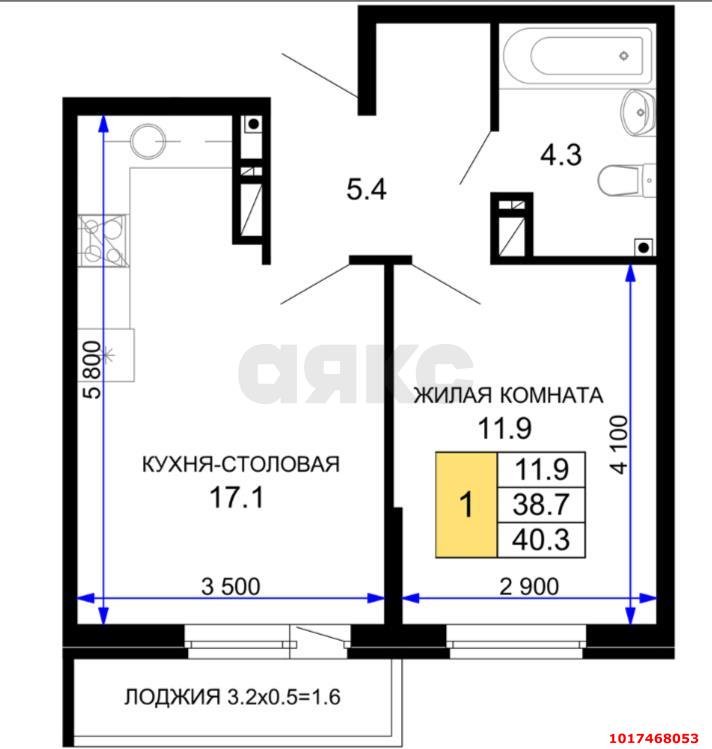 Фото №5: 1-комнатная квартира 41 м² - Краснодар, Прикубанский внутригородской округ, мкр. жилой комплекс Дыхание, ул. Лётчика Позднякова, 2к22