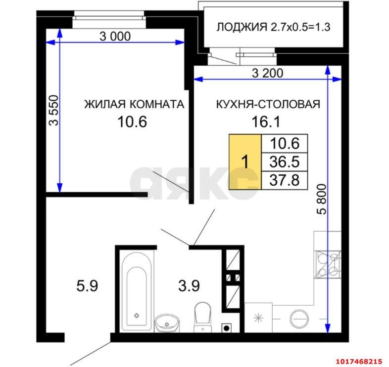 Фото №5: 1-комнатная квартира 39 м², 3/16 эт. - Краснодар, Прикубанский внутригородской округ, мкр. жилой комплекс Дыхание, ул. Лётчика Позднякова, 2к25