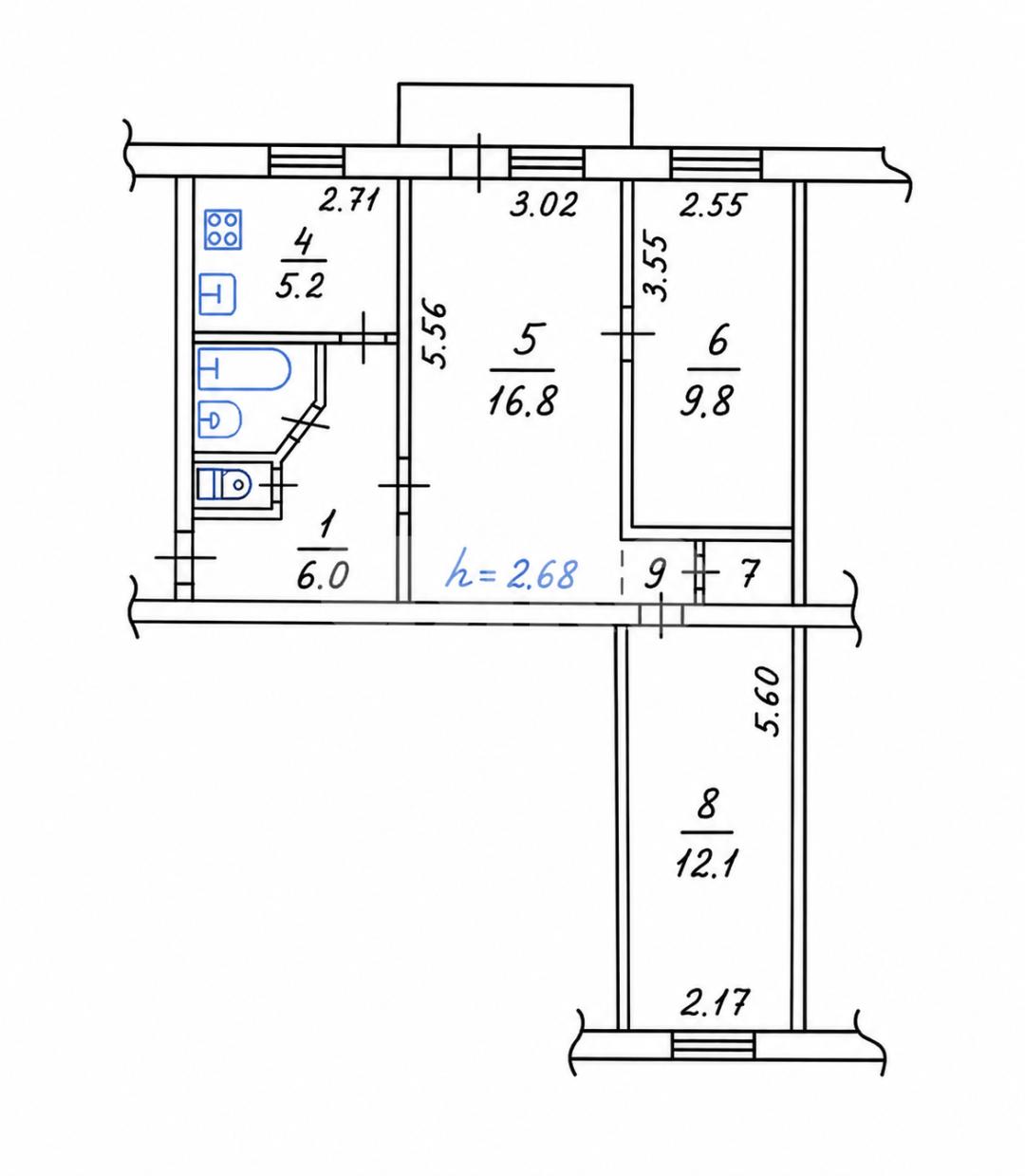 Фото №9: 3-комнатная квартира <span class="whitespace-nowrap">55 м²</span>, <span class="whitespace-nowrap">5/5 эт.</span> - Мариуполь, р. Приморский, пр-кт Строителей, 37