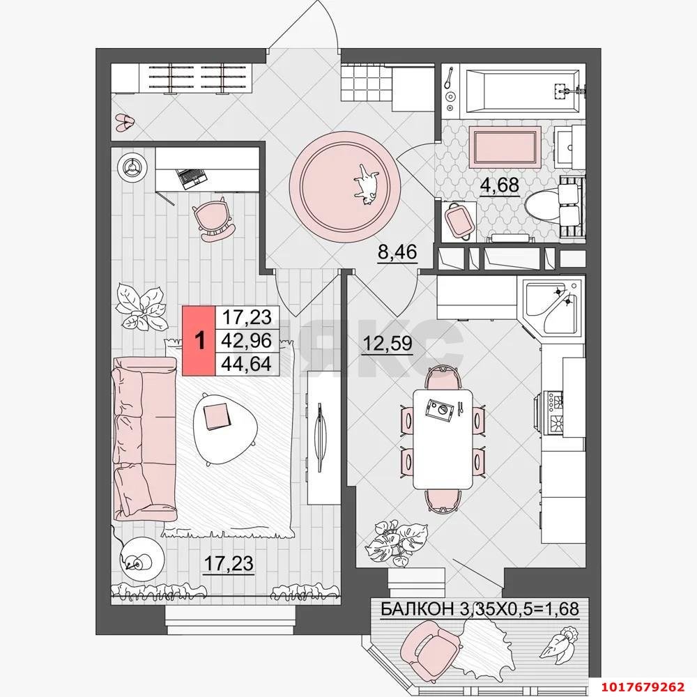 Фото №3: 1-комнатная квартира <span class="whitespace-nowrap">45 м²</span>, <span class="whitespace-nowrap">6/19 эт.</span> - Краснодар, Прикубанский внутригородской округ, имени Петра Метальникова, мкр. ЖК Лучший, ул. Ростовское шоссе, 30/7к2