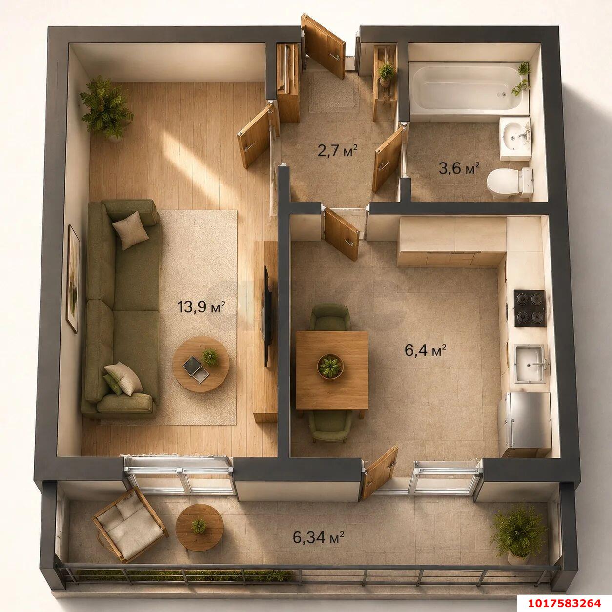 Фото №10: 1-комнатная квартира <span class="whitespace-nowrap">32 м²</span>, <span class="whitespace-nowrap">2/5 эт.</span> - Краснодар, Прикубанский внутригородской округ, мкр. Музыкальный, пер. Шаляпина, 3