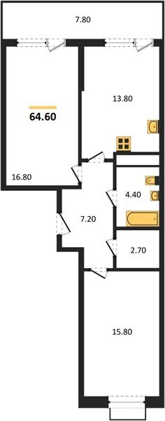 Фото №1: 2-комнатная квартира <span class="whitespace-nowrap">64 м²</span>, <span class="whitespace-nowrap">6/16 эт.</span> - Яблоновский, мкр. ЖК Мегасити