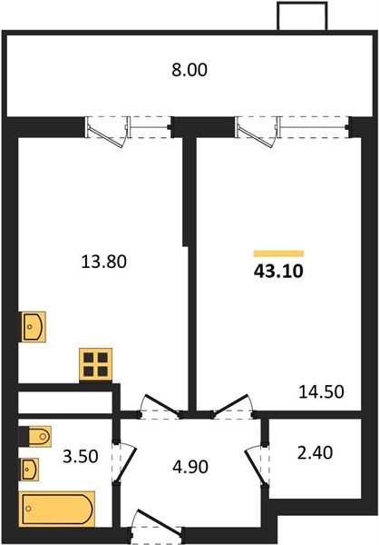 Фото №1: 1-комнатная квартира <span class="whitespace-nowrap">43 м²</span>, <span class="whitespace-nowrap">5/16 эт.</span> - Яблоновский, мкр. ЖК Мегасити