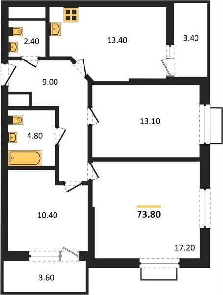 Фото №1: 3-комнатная квартира <span class="whitespace-nowrap">73 м²</span>, <span class="whitespace-nowrap">15/16 эт.</span> - Яблоновский, мкр. ЖК Мегасити