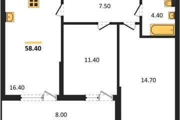 Фото №1: 2-комнатная квартира <span class="whitespace-nowrap">58 м²</span>, <span class="whitespace-nowrap">16/16 эт.</span> - Яблоновский, мкр. ЖК Мегасити,